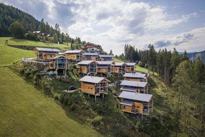 Luchtfoto van de chalets op Alps Resorts Alpenchalets Reiteralm