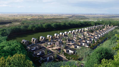 Luchtfoto van MarinaPark Residentie Bloemendaal met op de achtergrond de duinen